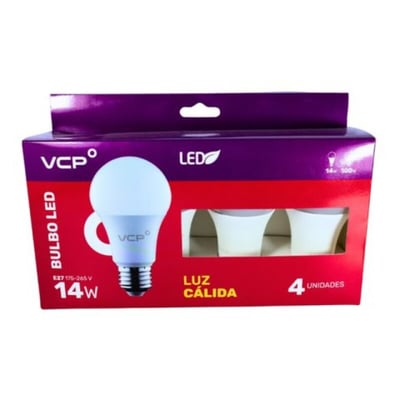 Lampara LED Bulbo 14W E27 3000K Pack 4