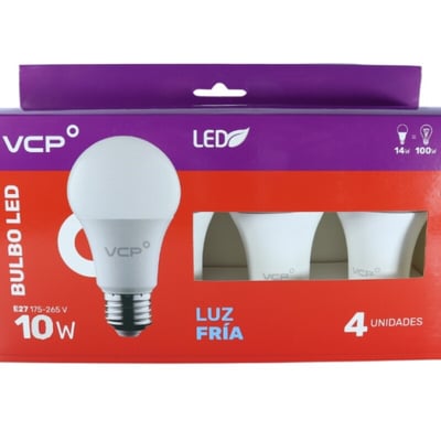 Lampara LED Bulbo 10W E27 6500K Pack 4
